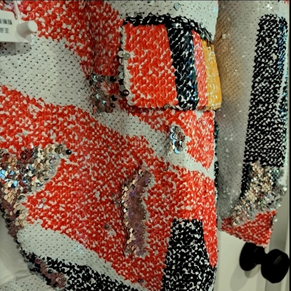 NWT Men's Bold Shawl Lapel Single-Breasted Sequined Jacket (Multicolor) - PYJTRL - Picture 7 of 8